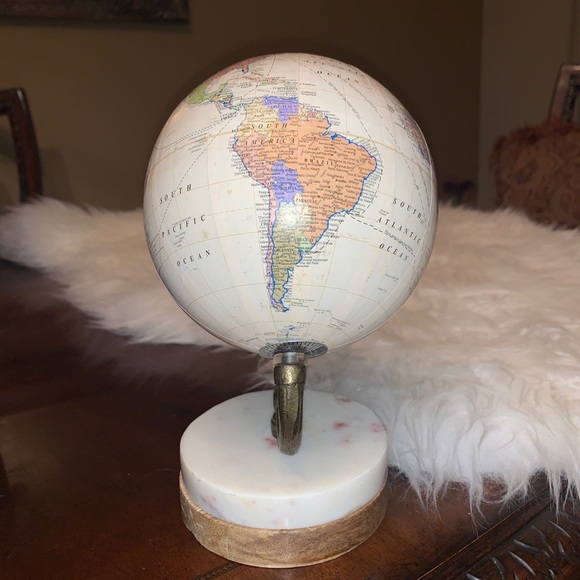 Decorative Globe Brown Wood Base On Marble - Picture 10 of 15